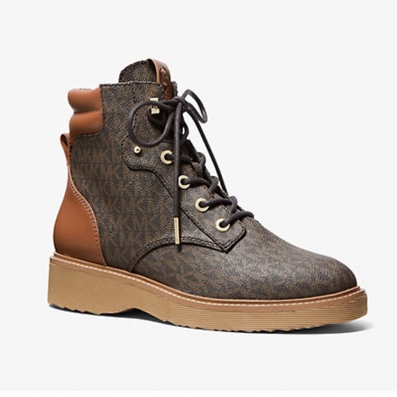 Michael Michael Kors Trudy Logo Boots Initials Brown Lace Up Womens 7.5 Booties - Picture 9 of 9